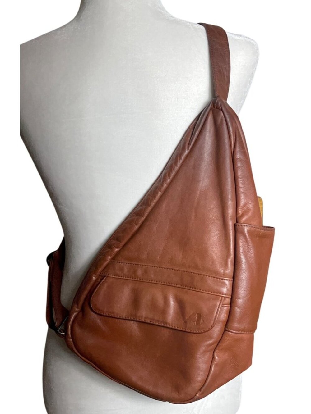 Vtg Y2K Leather Ameribag Healthy Back Sling Bag 15" Boho Unisex Crossbody